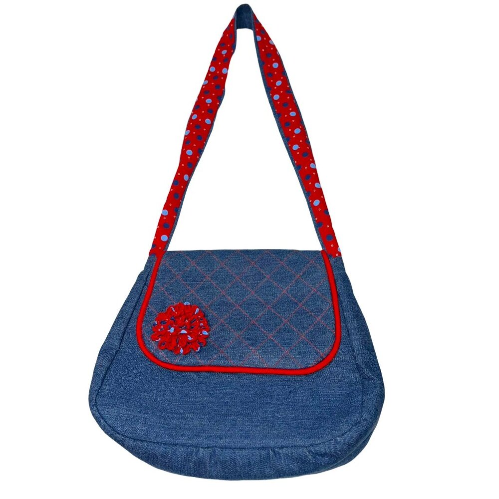 Denim Fabric Shoulder Flower Red/Blue Purse